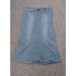 Vezucci Denim Skirt Womens 16 Blue Maxi Curved Seams Vtg Western Boho Side Zip